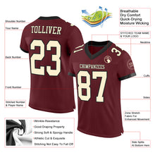 Load image into Gallery viewer, Custom Burgundy Cream-Black Mesh Authentic Football Jersey
