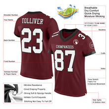 Laden Sie das Bild in den Galerie-Viewer, Custom Burgundy White-Black Mesh Authentic Football Jersey
