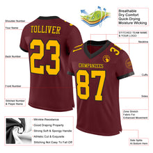 Load image into Gallery viewer, Custom Burgundy Gold-Black Mesh Authentic Football Jersey
