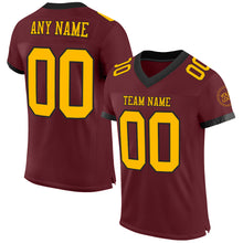 Laden Sie das Bild in den Galerie-Viewer, Custom Burgundy Gold-Black Mesh Authentic Football Jersey
