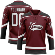 Load image into Gallery viewer, Custom Burgundy White-Black Hockey Lace Neck Jersey
