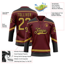 Laden Sie das Bild in den Galerie-Viewer, Custom Burgundy Old Gold-Black Hockey Lace Neck Jersey
