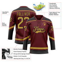 Load image into Gallery viewer, Custom Burgundy Old Gold-Black Hockey Lace Neck Jersey
