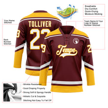 Load image into Gallery viewer, Custom Burgundy White-Gold Hockey Lace Neck Jersey

