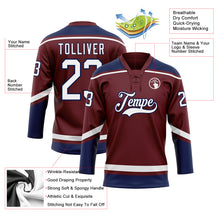 Load image into Gallery viewer, Custom Burgundy White-Navy Hockey Lace Neck Jersey
