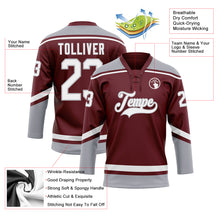 Load image into Gallery viewer, Custom Burgundy White-Gray Hockey Lace Neck Jersey

