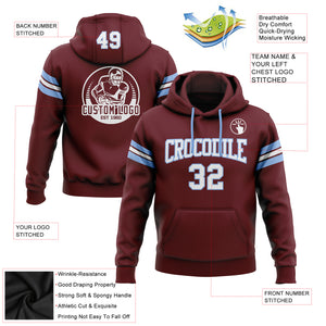 Custom Stitched Burgundy White-Light Blue Football Pullover Sweatshirt Hoodie