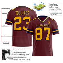 Load image into Gallery viewer, Custom Burgundy Gold-Navy Mesh Authentic Football Jersey
