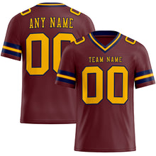 Load image into Gallery viewer, Custom Burgundy Gold-Navy Mesh Authentic Football Jersey
