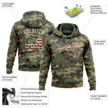 Custom Stitched Camo Vintage USA Flag-Cream Sports Pullover Sweatshirt Salute To Service Hoodie