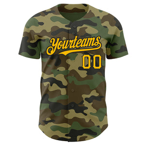 Custom Camo Gold-Black Authentic Salute To Service Baseball Jersey