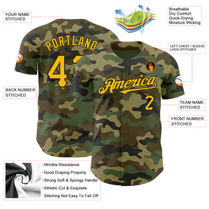 Custom Camo Gold-Black Authentic Salute To Service Baseball Jersey