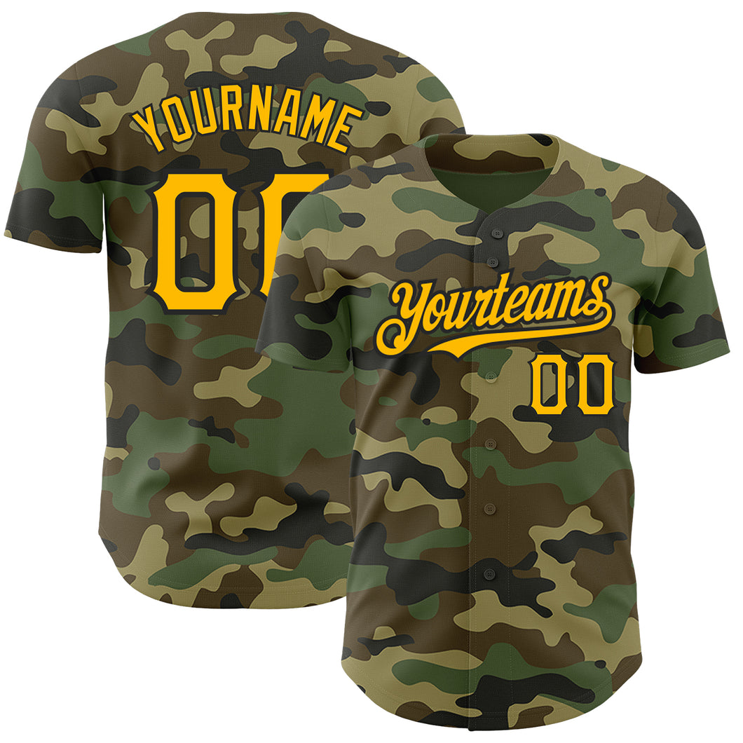 Custom Camo Gold-Black Authentic Salute To Service Baseball Jersey