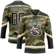 Загрузить изображение в средство просмотра галереи, Custom Camo Black-Cream Salute To Service Hockey Lace Neck Jersey
