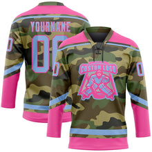 Laden Sie das Bild in den Galerie-Viewer, Custom Camo Light Blue-Pink Salute To Service Hockey Lace Neck Jersey
