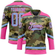 Laden Sie das Bild in den Galerie-Viewer, Custom Camo Light Blue-Pink Salute To Service Hockey Lace Neck Jersey
