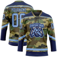 Load image into Gallery viewer, Custom Camo Light Blue-Navy Salute To Service Hockey Lace Neck Jersey
