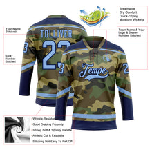 Load image into Gallery viewer, Custom Camo Light Blue-Navy Salute To Service Hockey Lace Neck Jersey

