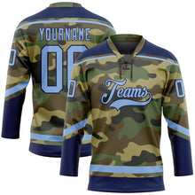 Laden Sie das Bild in den Galerie-Viewer, Custom Camo Light Blue-Navy Salute To Service Hockey Lace Neck Jersey
