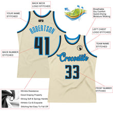 Laden Sie das Bild in den Galerie-Viewer, Custom Cream Black-Blue Authentic Throwback Basketball Jersey
