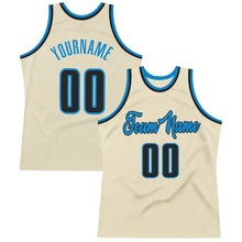 Laden Sie das Bild in den Galerie-Viewer, Custom Cream Black-Blue Authentic Throwback Basketball Jersey
