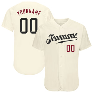 Custom Cream Black-Crimson Authentic Baseball Jersey