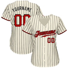 Load image into Gallery viewer, Custom Cream Black Pinstripe Red-Black Authentic Baseball Jersey
