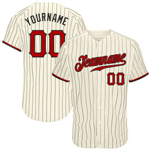 Load image into Gallery viewer, Custom Cream Black Pinstripe Red-Black Authentic Baseball Jersey
