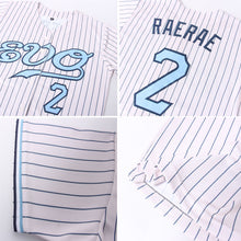 Load image into Gallery viewer, Custom Cream Navy Pinstripe Light Blue-Navy Authentic Baseball Jersey
