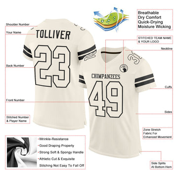 Custom Cream Cream-Black Mesh Authentic Football Jersey