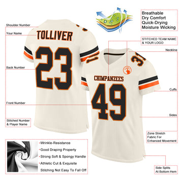 Custom Cream Black-Orange Mesh Authentic Football Jersey