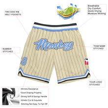 Load image into Gallery viewer, Custom Cream Black Pinstripe Light Blue-White Authentic Basketball Shorts
