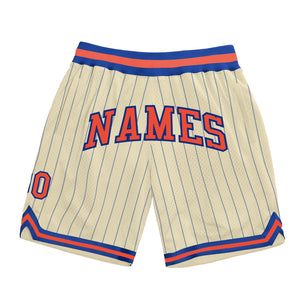 Custom Cream Royal Pinstripe Orange-Royal Authentic Basketball Shorts