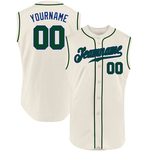 Custom Cream Green-Royal Authentic Sleeveless Baseball Jersey