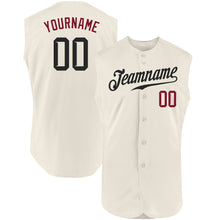 Load image into Gallery viewer, Custom Cream Black-Crimson Authentic Sleeveless Baseball Jersey
