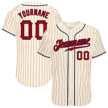 Загрузить изображение в средство просмотра галереи, Custom Cream Red Pinstripe Red-Navy Authentic Baseball Jersey
