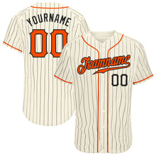 Laden Sie das Bild in den Galerie-Viewer, Custom Cream Black Pinstripe Orange-Black Authentic Baseball Jersey
