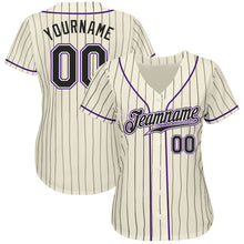 Laden Sie das Bild in den Galerie-Viewer, Custom Cream Black Pinstripe Black-Purple Authentic Baseball Jersey
