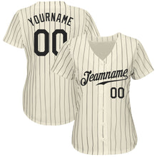 Laden Sie das Bild in den Galerie-Viewer, Custom Cream Black Pinstripe Black Authentic Baseball Jersey
