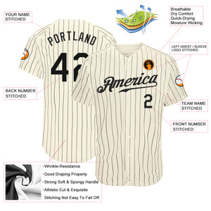 Custom Cream Black Pinstripe Black Authentic Baseball Jersey