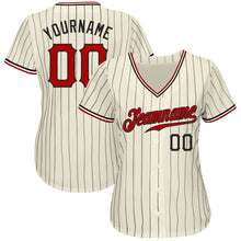 Laden Sie das Bild in den Galerie-Viewer, Custom Cream Black Pinstripe Red Black-White Authentic Baseball Jersey
