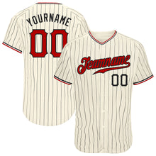 Загрузить изображение в средство просмотра галереи, Custom Cream Black Pinstripe Red Black-White Authentic Baseball Jersey
