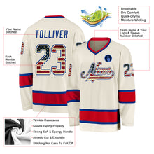 Load image into Gallery viewer, Custom Cream Vintage USA Flag Royal-Red Hockey Jersey
