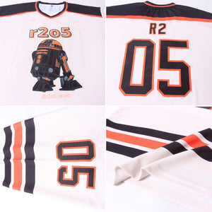 Custom Cream Black-Orange Hockey Jersey