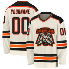 Laden Sie das Bild in den Galerie-Viewer, Custom Cream Black-Orange Hockey Jersey
