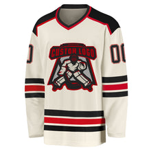 Laden Sie das Bild in den Galerie-Viewer, Custom Cream Black-Red Hockey Jersey
