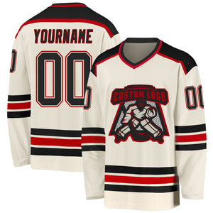 Custom Cream Black-Red Hockey Jersey