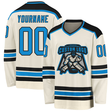 Custom Cream Blue-Black Hockey Jersey