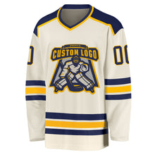 Laden Sie das Bild in den Galerie-Viewer, Custom Cream Navy-Gold Hockey Jersey
