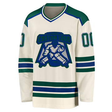 Custom Cream Green-Royal Hockey Jersey